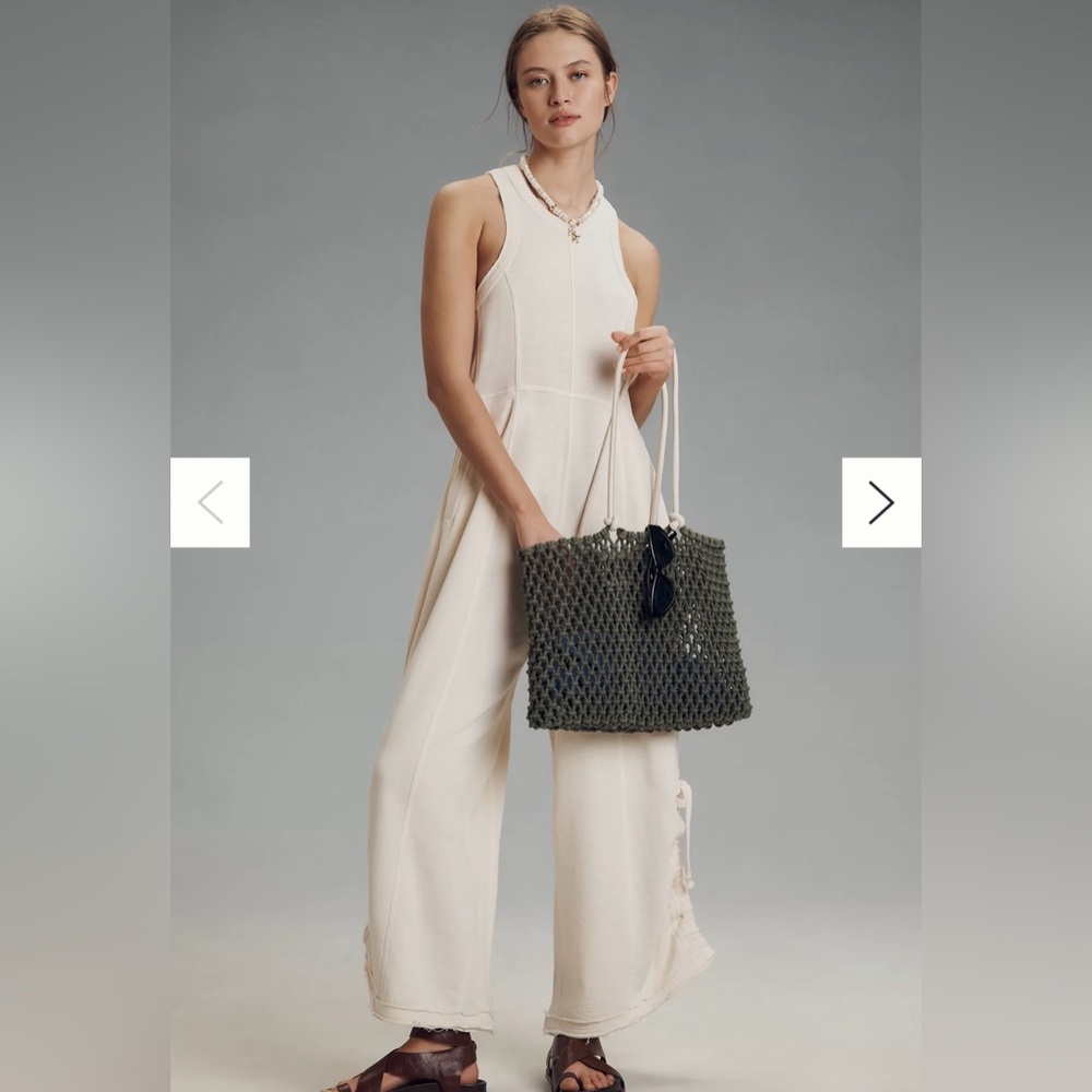 Anthropologie Daily Practice Horizon Wide-Leg Knit Cream Jumpsuit